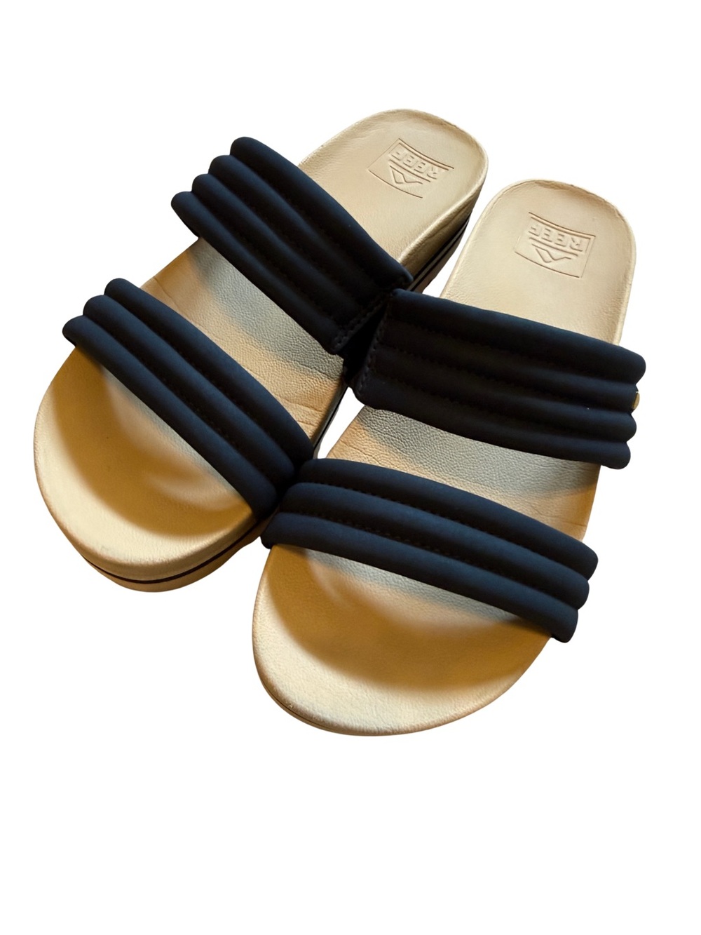 Reef Women's Black and Tan Sandals Platform 8M